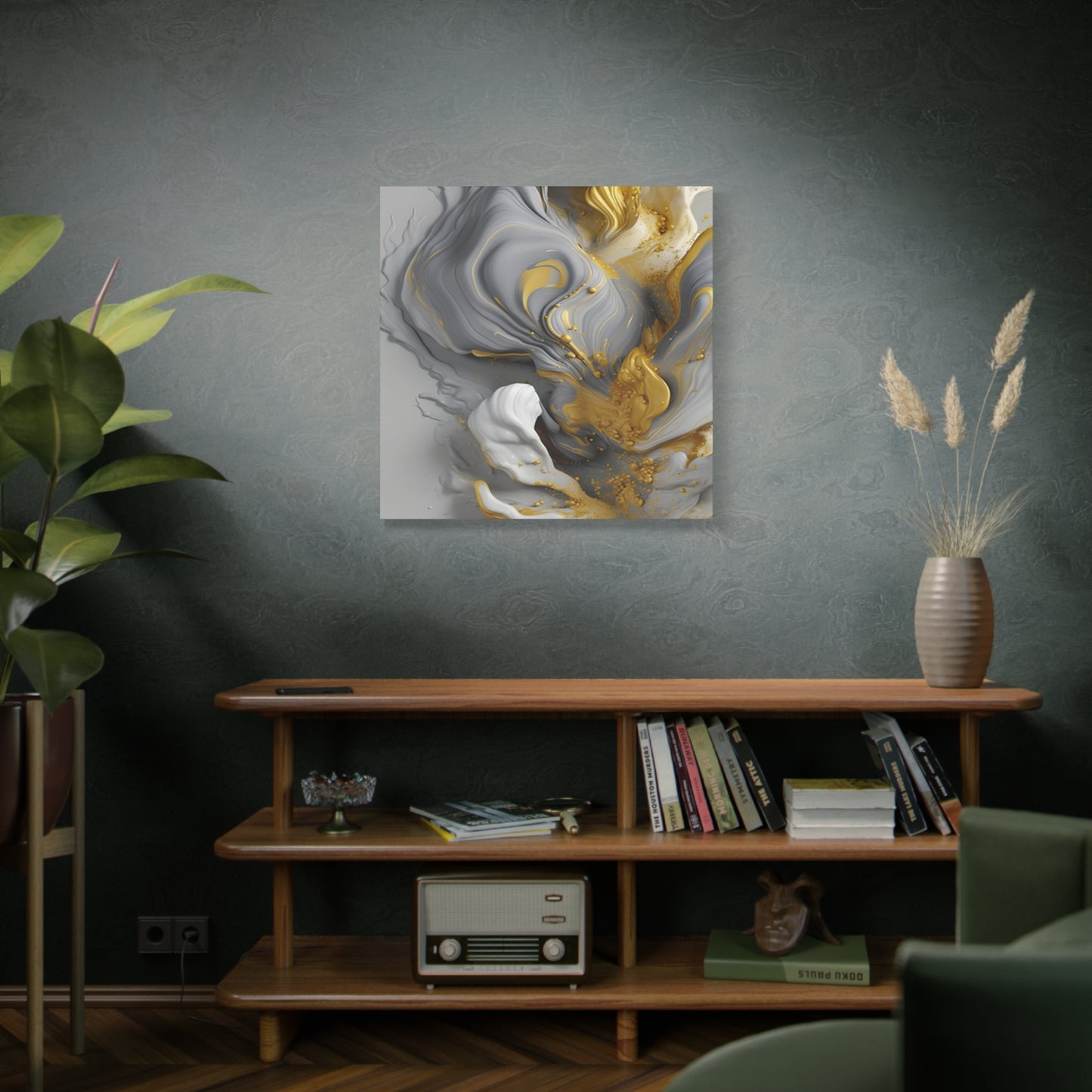 Gold, White, and Gray Liquid Fluid Modern Wall Art