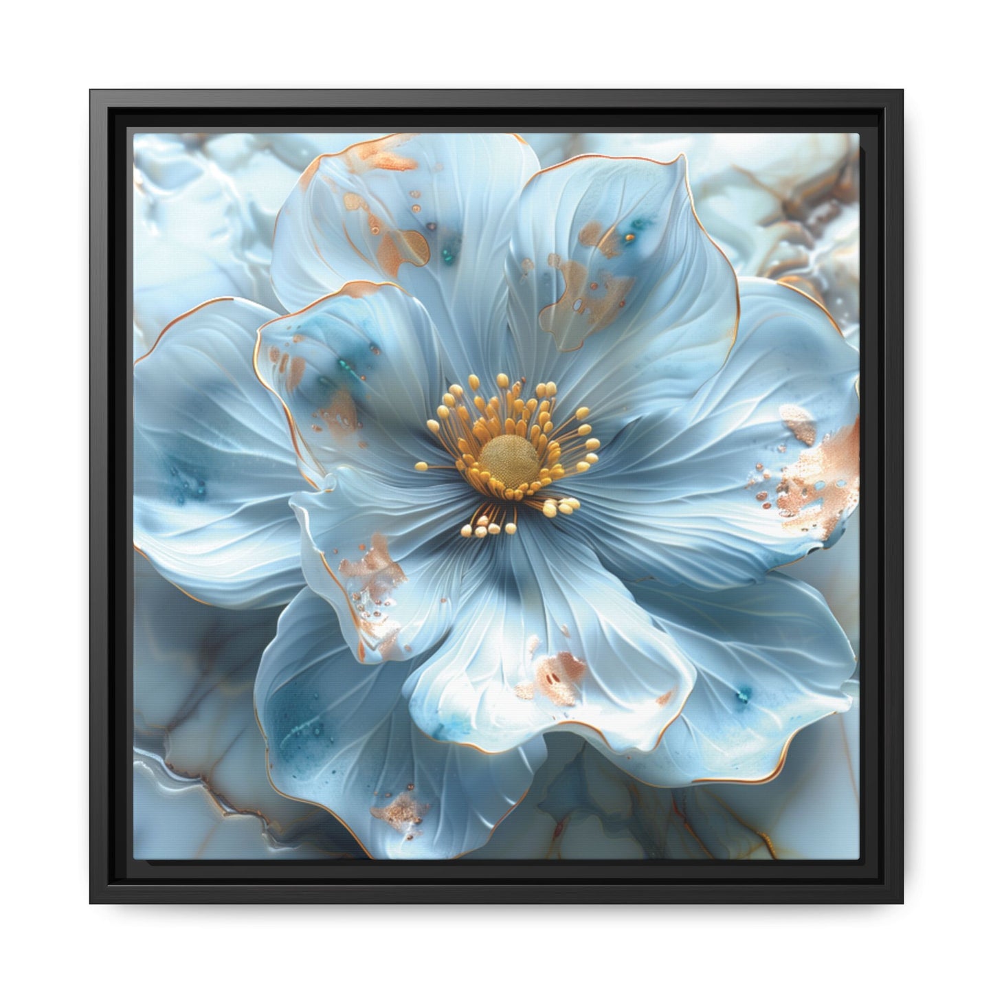 Elegant Sky-Blue Floral Matte Canvas Wall Art – Framed in White, Black, or Espresso | Modern Home & Office Decor