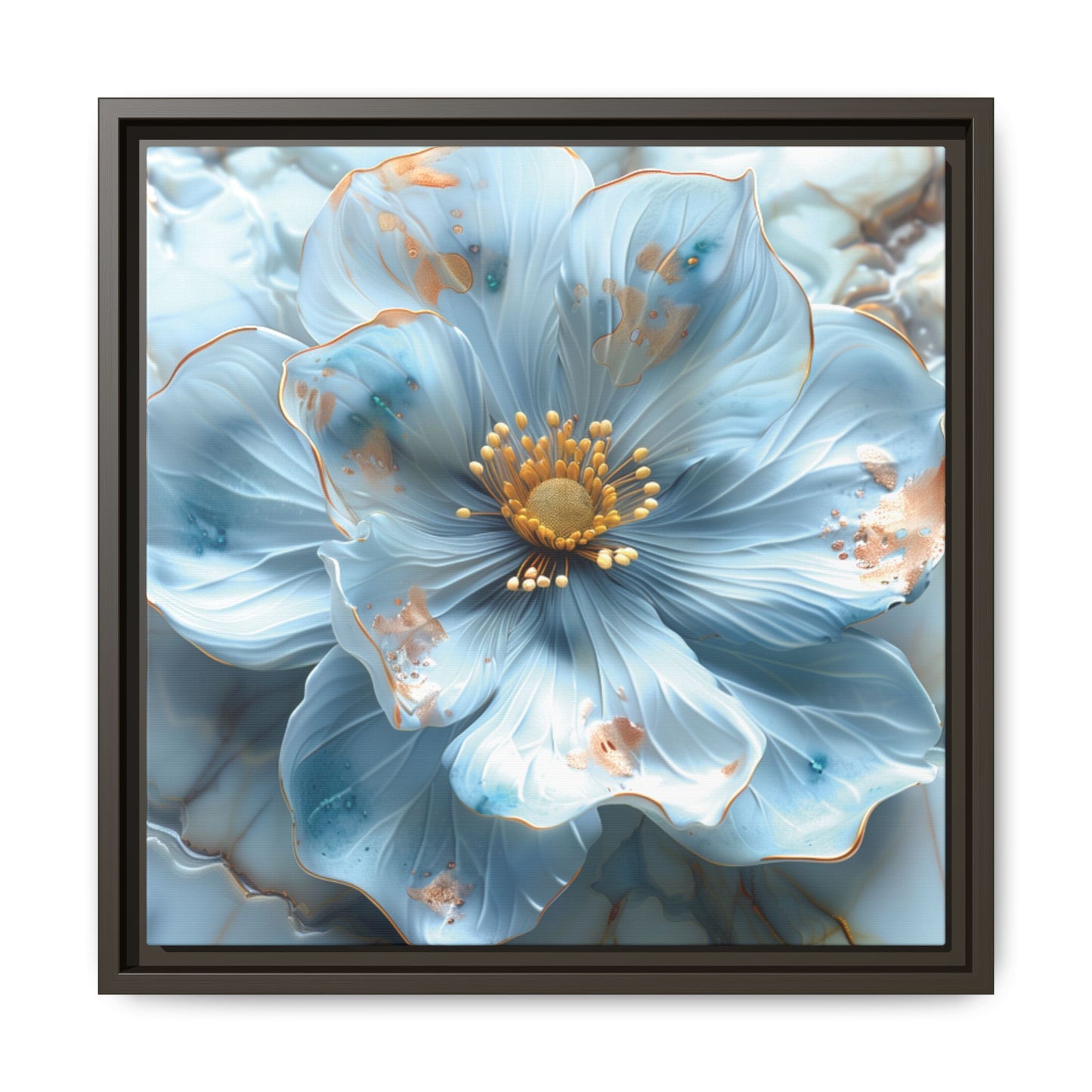 Elegant Sky-Blue Floral Matte Canvas Wall Art – Framed in White, Black, or Espresso | Modern Home & Office Decor