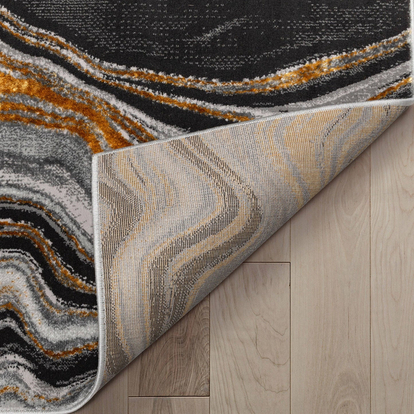 Warren Retro Abstract Waves Grey Glam Rug: 6'7" x 9'3"