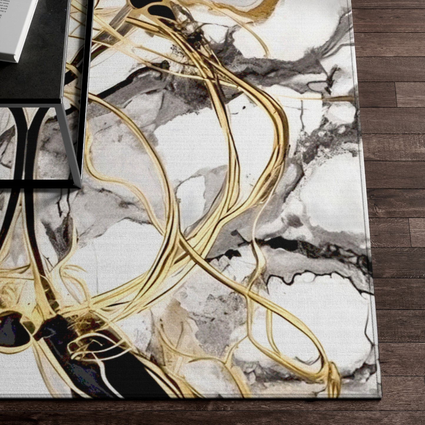 Gold, White and Black Rug