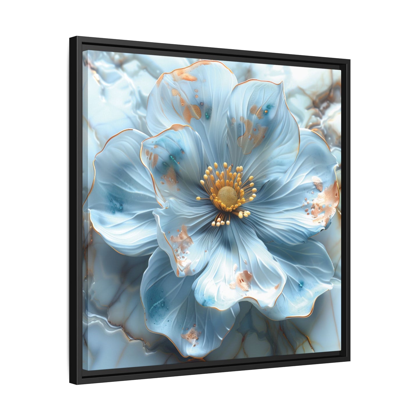 Elegant Sky-Blue Floral Matte Canvas Wall Art – Framed in White, Black, or Espresso | Modern Home & Office Decor