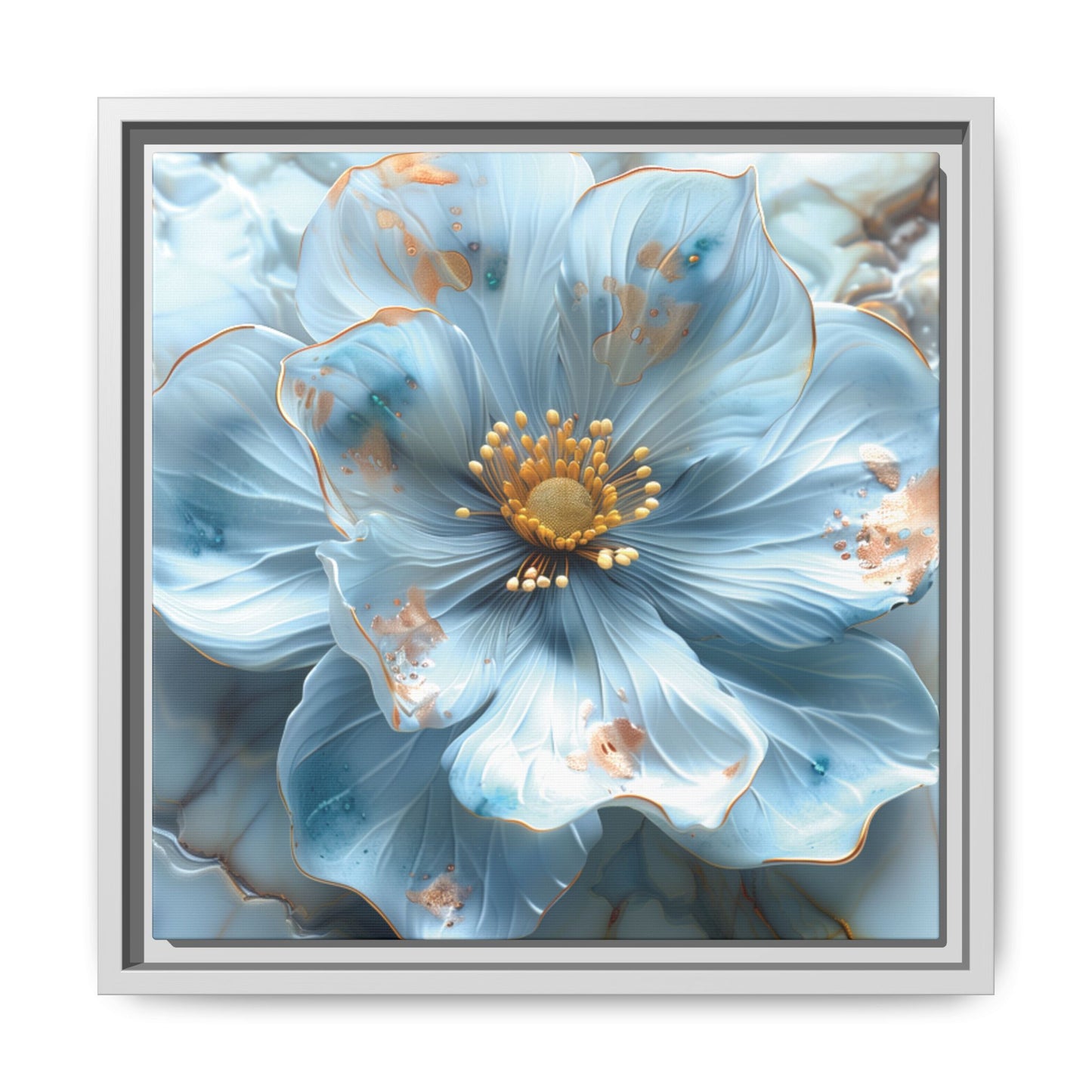 Elegant Sky-Blue Floral Matte Canvas Wall Art – Framed in White, Black, or Espresso | Modern Home & Office Decor