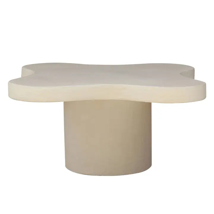 Scalloped White Coffee Table – Modern Pedestal Design with Textured Finish