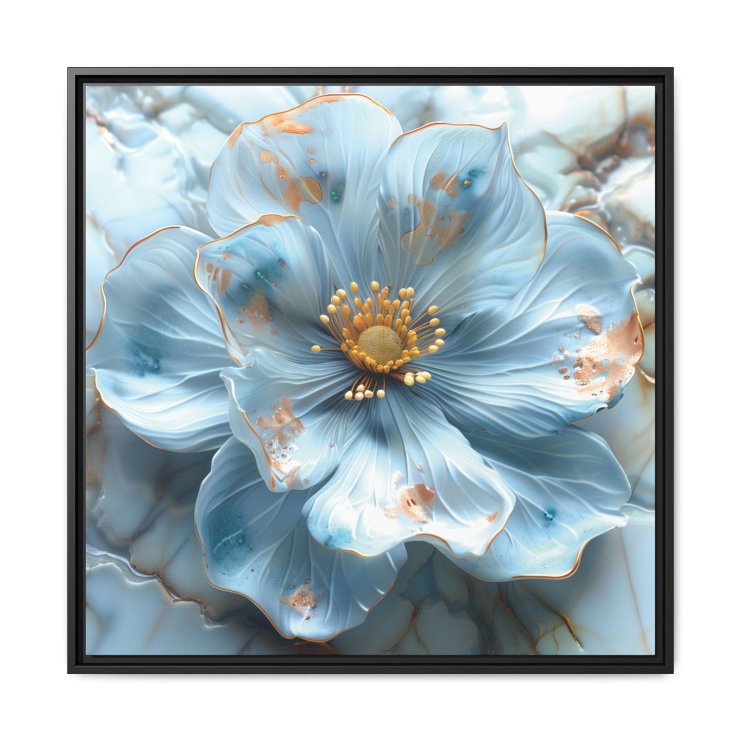 Elegant Sky-Blue Floral Matte Canvas Wall Art – Framed in White, Black, or Espresso | Modern Home & Office Decor