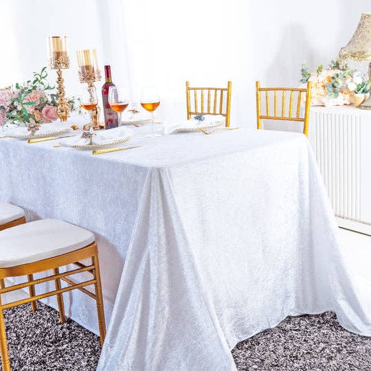 Ice Crushed Velvet Square Tablecloth 85x85 Inch: Blush Pink/Rose Gold / 90"x132"