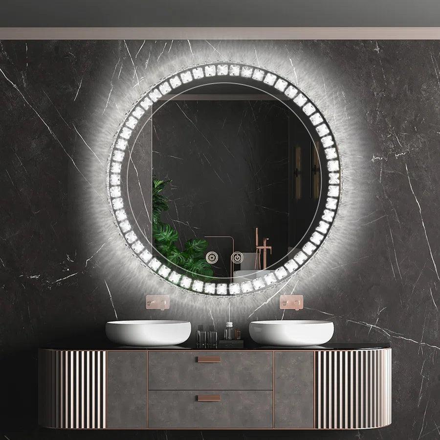 Sparkle Vision round 24 in LED Wall-Mounted Frameless Bathroom Vanity Mirror with Anti-Fog,Smart Dimmable and 3 LED Color