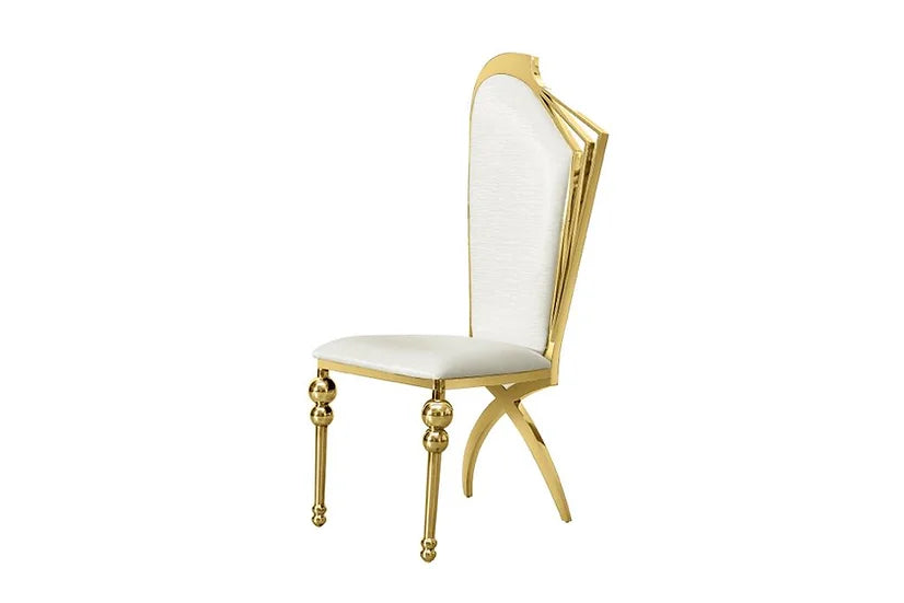Regal Ivory: White Leather Dining Chair with Gold Legs