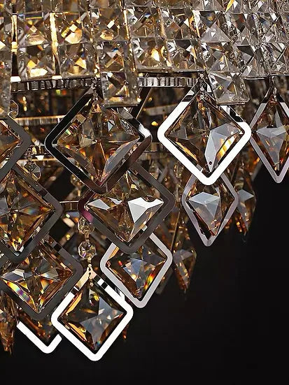 Radiant Elegance: A 32" x 31.2" Gold and Silver Crystal Chandelier