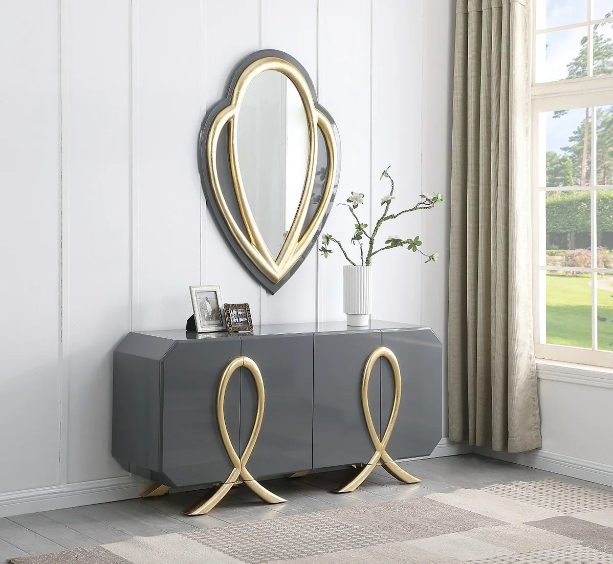 Glossy Black Gold Leaf 4-Door MDF Console | 65"X18"X31" (Copy)