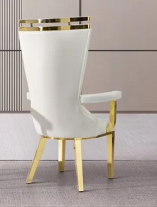 Cream Velvet Dining Chair with Armrest, Gold Design and Legs