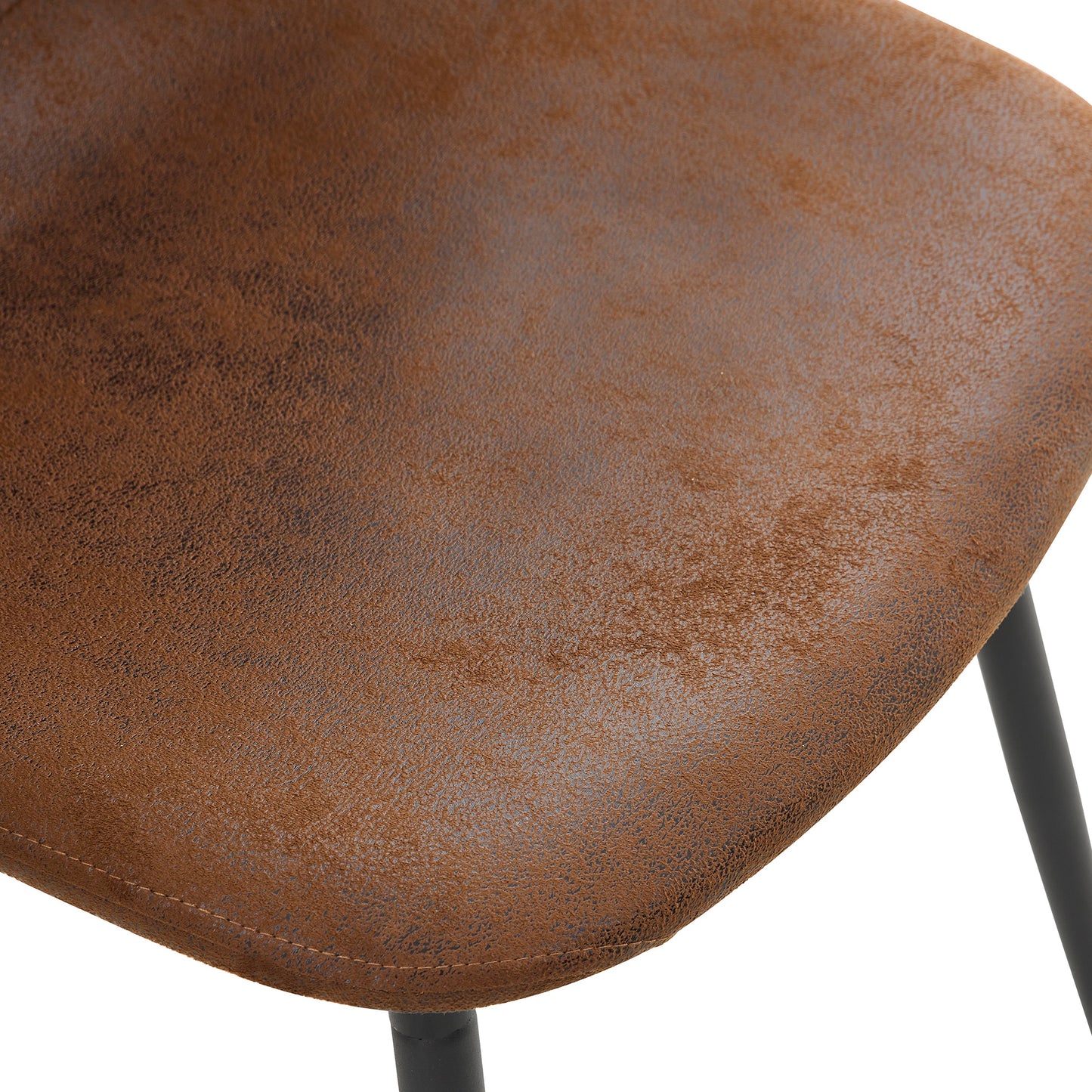 A modern minimalist round tempered glass dining table with a diameter of 48 inches. Glass desktop+MDF wood grain table legs and base. A set of 4 cushioned chairs 48 * 48 '' * 30 '' DT-908 B0501A