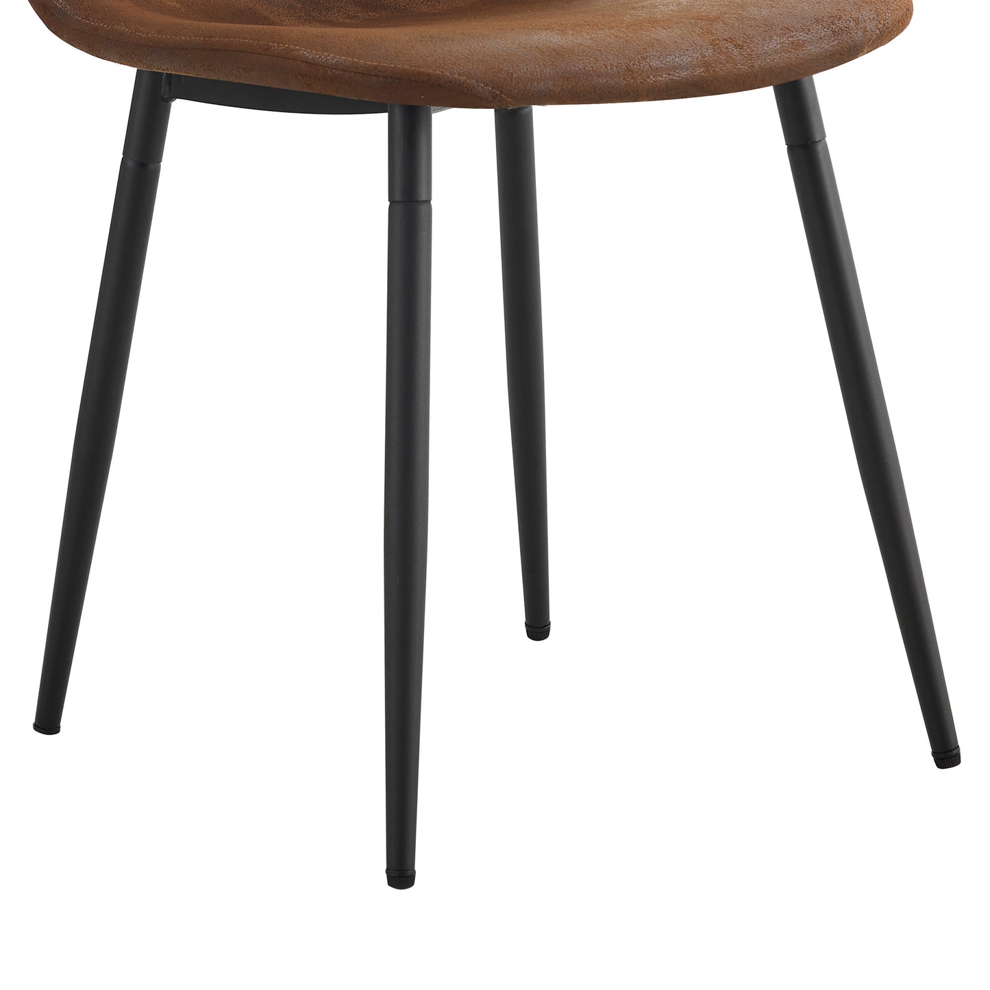 A modern minimalist round tempered glass dining table with a diameter of 48 inches. Glass desktop+MDF wood grain table legs and base. A set of 4 cushioned chairs 48 * 48 '' * 30 '' DT-908 B0501A