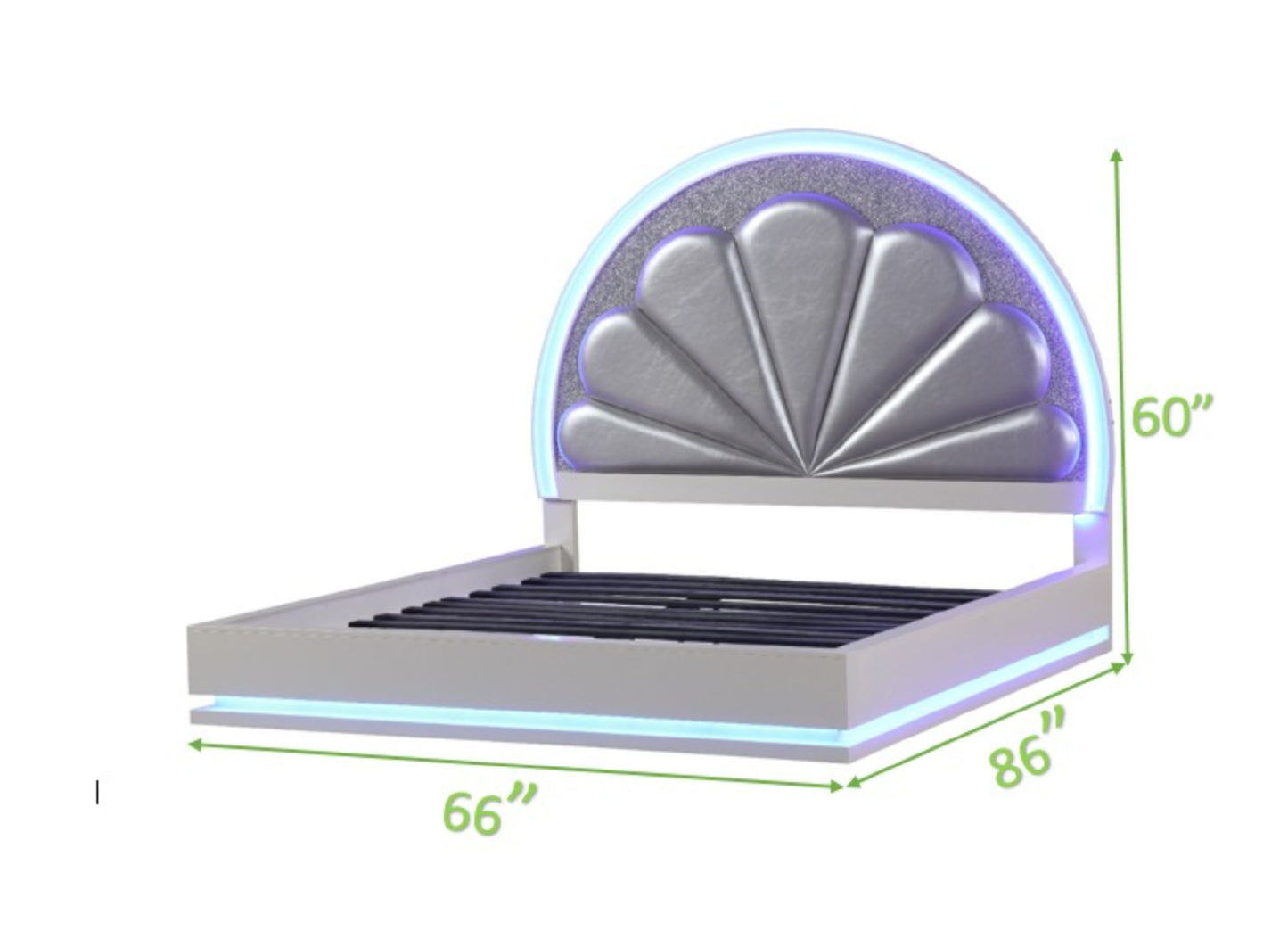 Perla Queen Size- LED Bed Made with Wood in Milky White