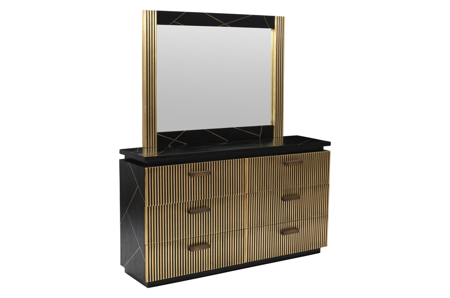 Allure Modern Style 6-Drawer Dresser Made With Mango Wood and Finished with Brass Metal