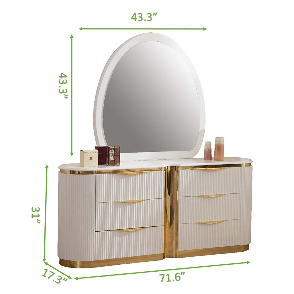 Laura Gold Detailed 6-Drawer Dresser made with Wood in White