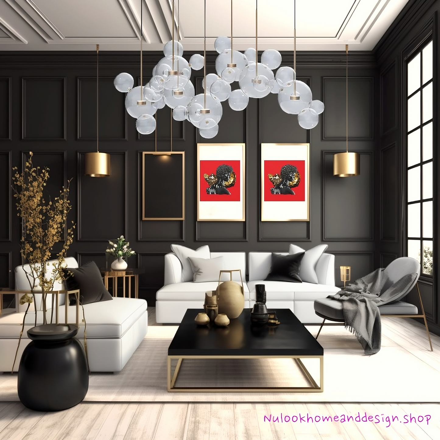 Opulent Crystal-Shaded Gold Chandelier