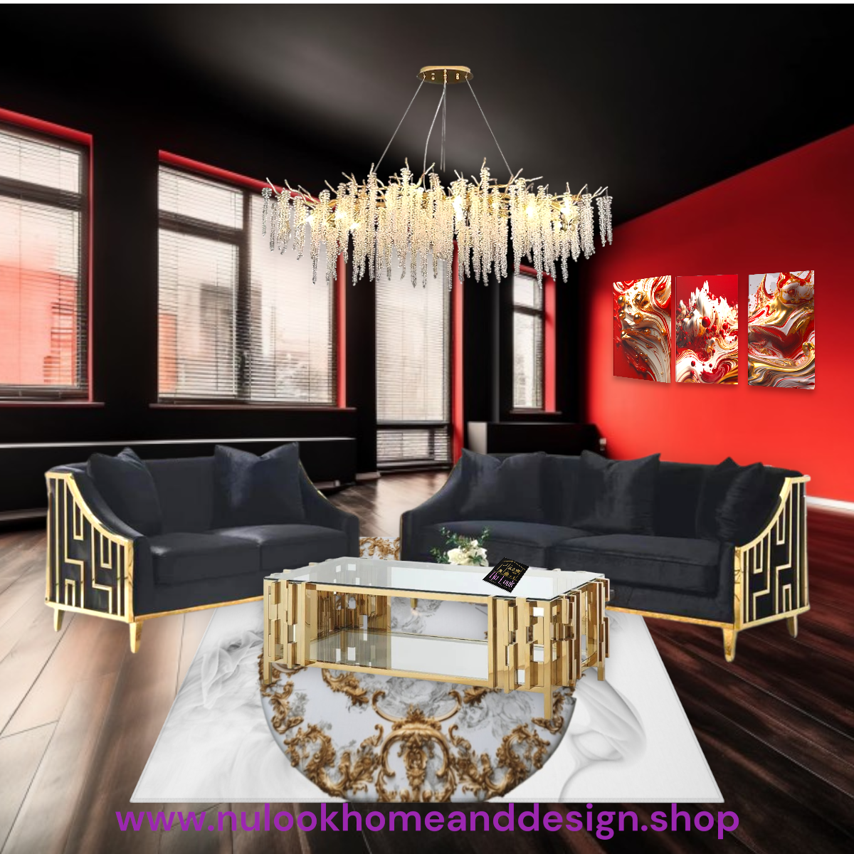 Opulence Elegance Gold Sofa Collection Set- 2
