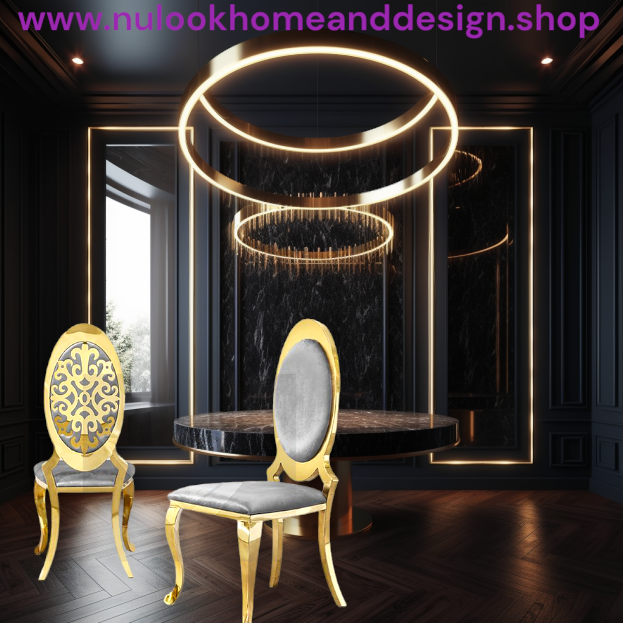 Graceful Gray & Gold Dining Chair (Set of 2)