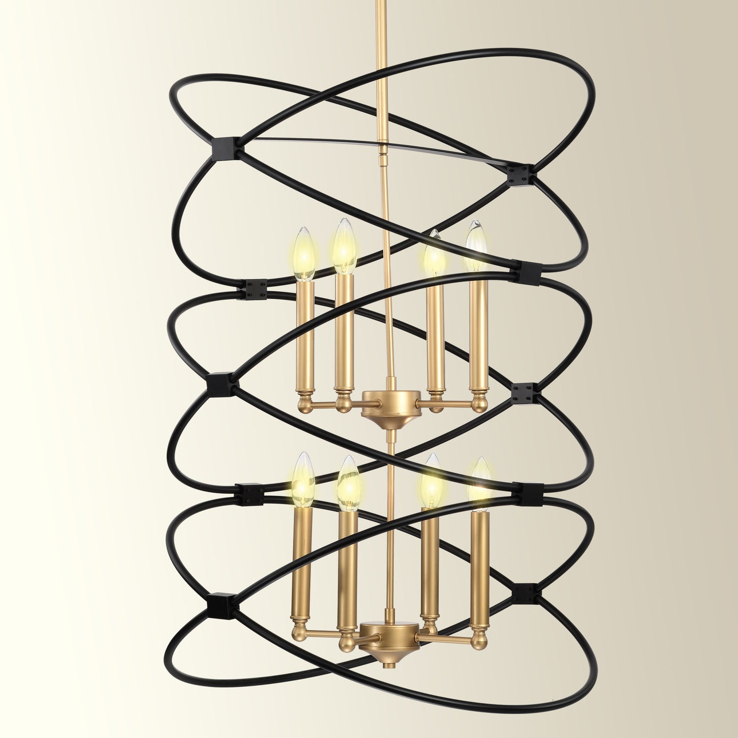 Transitional Gold/Matte Black Metal Chandelier Fixture; 8 lights