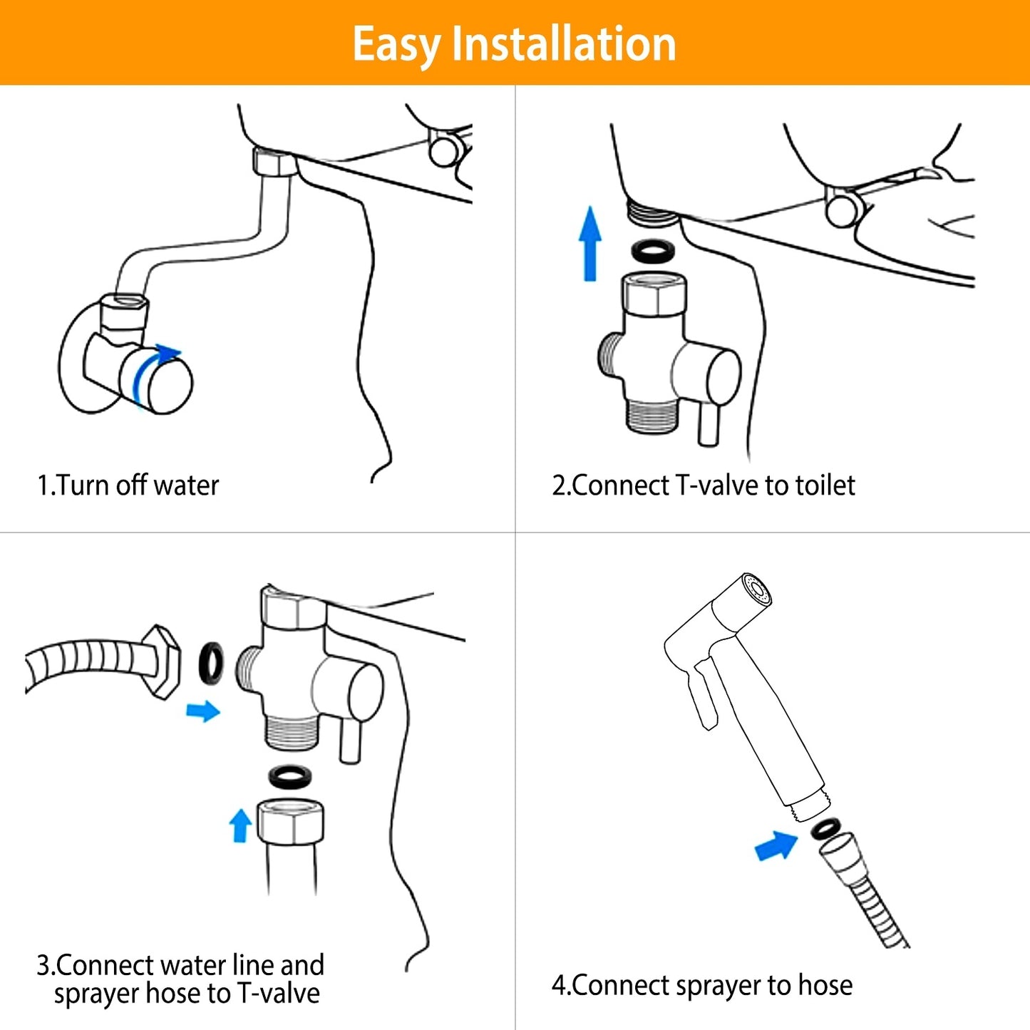 Handheld Bidet Sprayer Stainless Steel Bathroom Shower Toilet Bidet Sprayer Baby Cloth Diaper Sprayer Kit with Hose Brass Valve For Personal Hygiene Toilet Clean