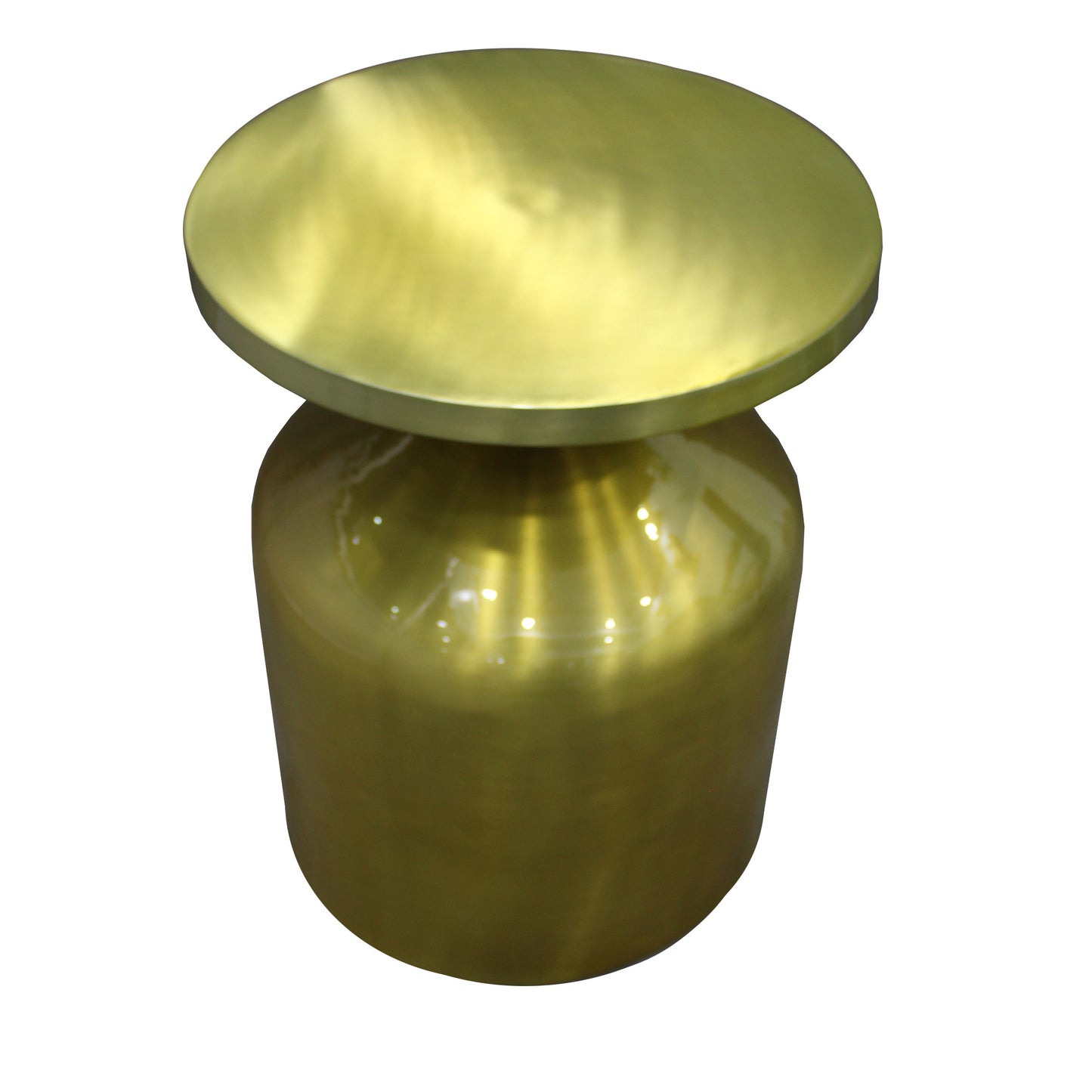24 Inch Metal Frame End Table with Round Top and Bottle Shape Base; Gold