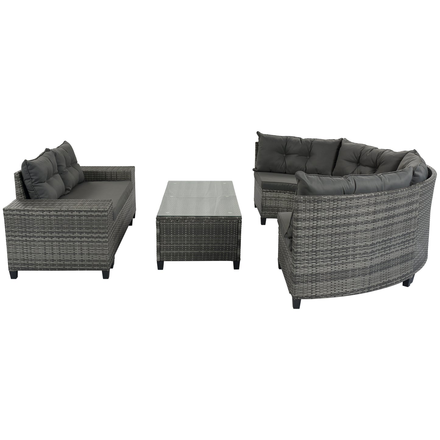 8-pieces Outdoor Set; Half-Moon All Weather; PE Rattan Water-resistant and UV Protected