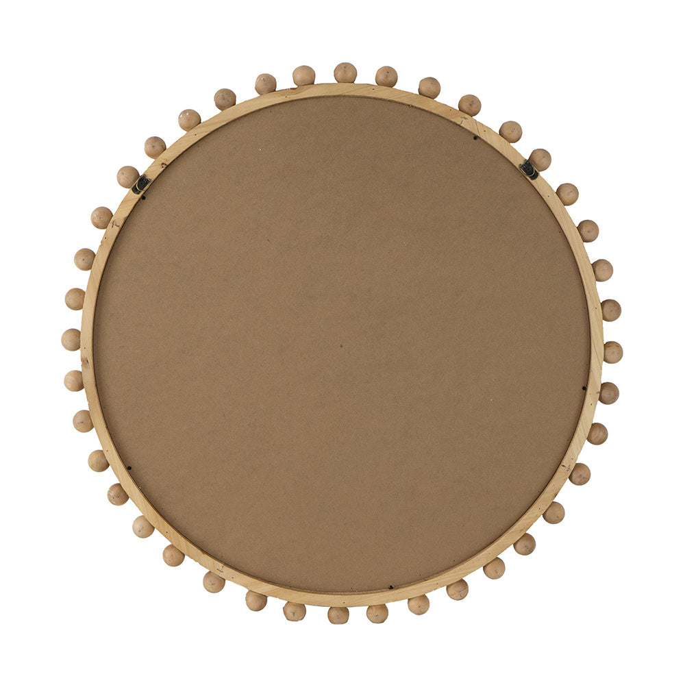 34" Wood Round Mirror with Beaded Frame