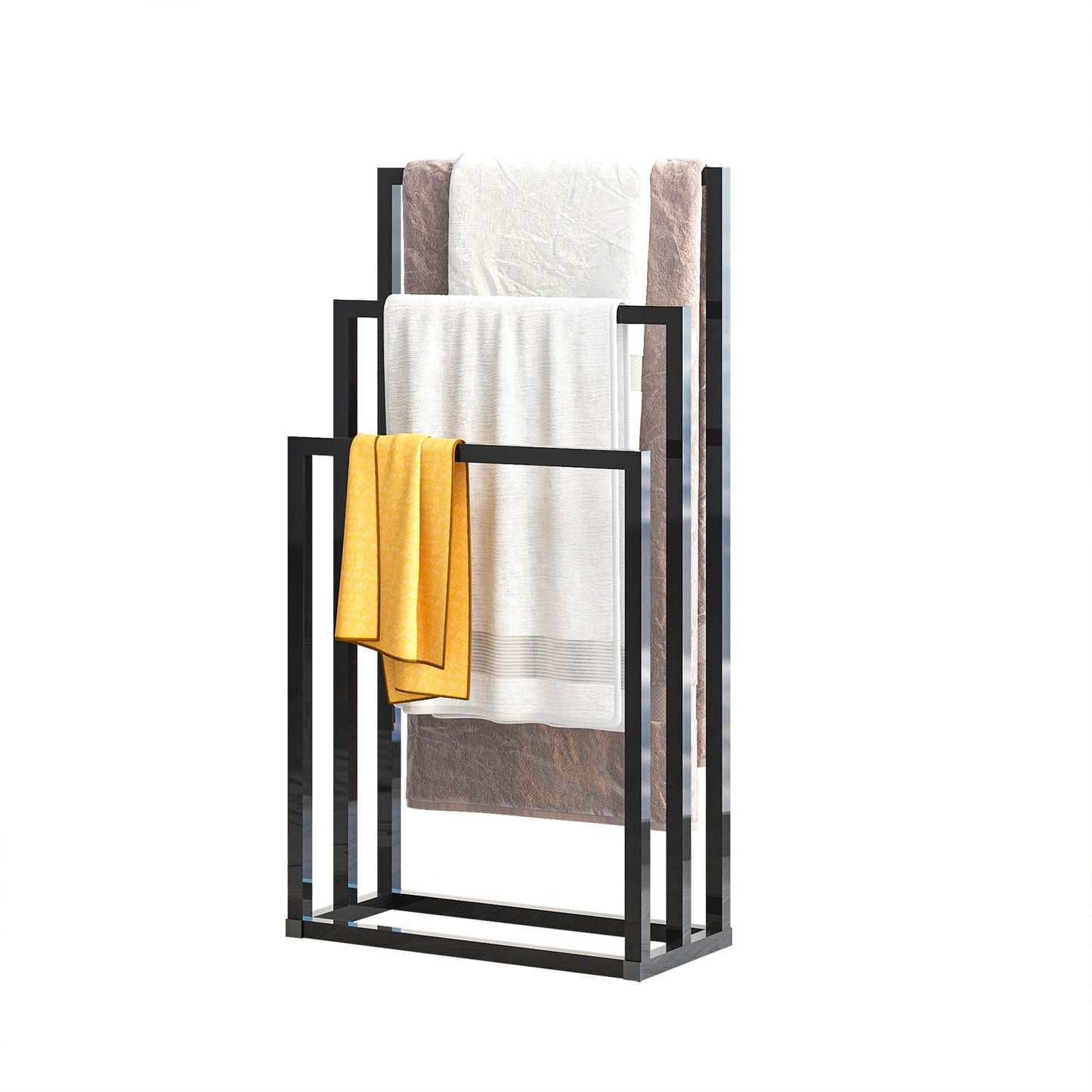 Metal Freestanding Towel Rack 3 Tiers Hand Towel Holder Organizer for Bathroom Accessories; Black