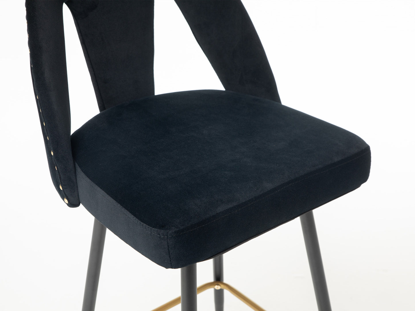 Collection Modern | Contemporary Velvet Upholstered 28\\\" Bar Stool & Counter Stools with Nailheads and Gold Tipped Black Metal Legs,Set of 2