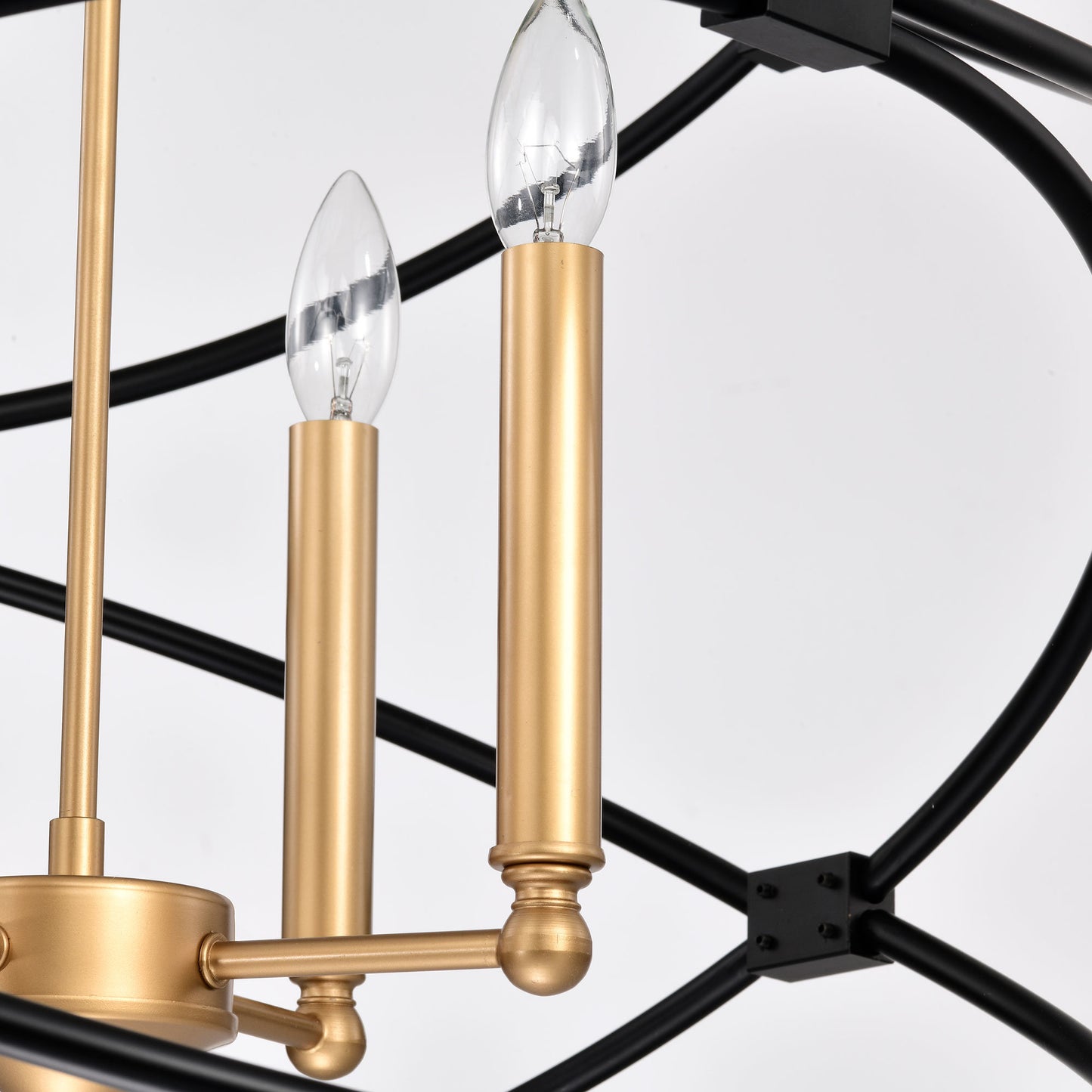 Transitional Gold/Matte Black Metal Chandelier Fixture; 8 lights