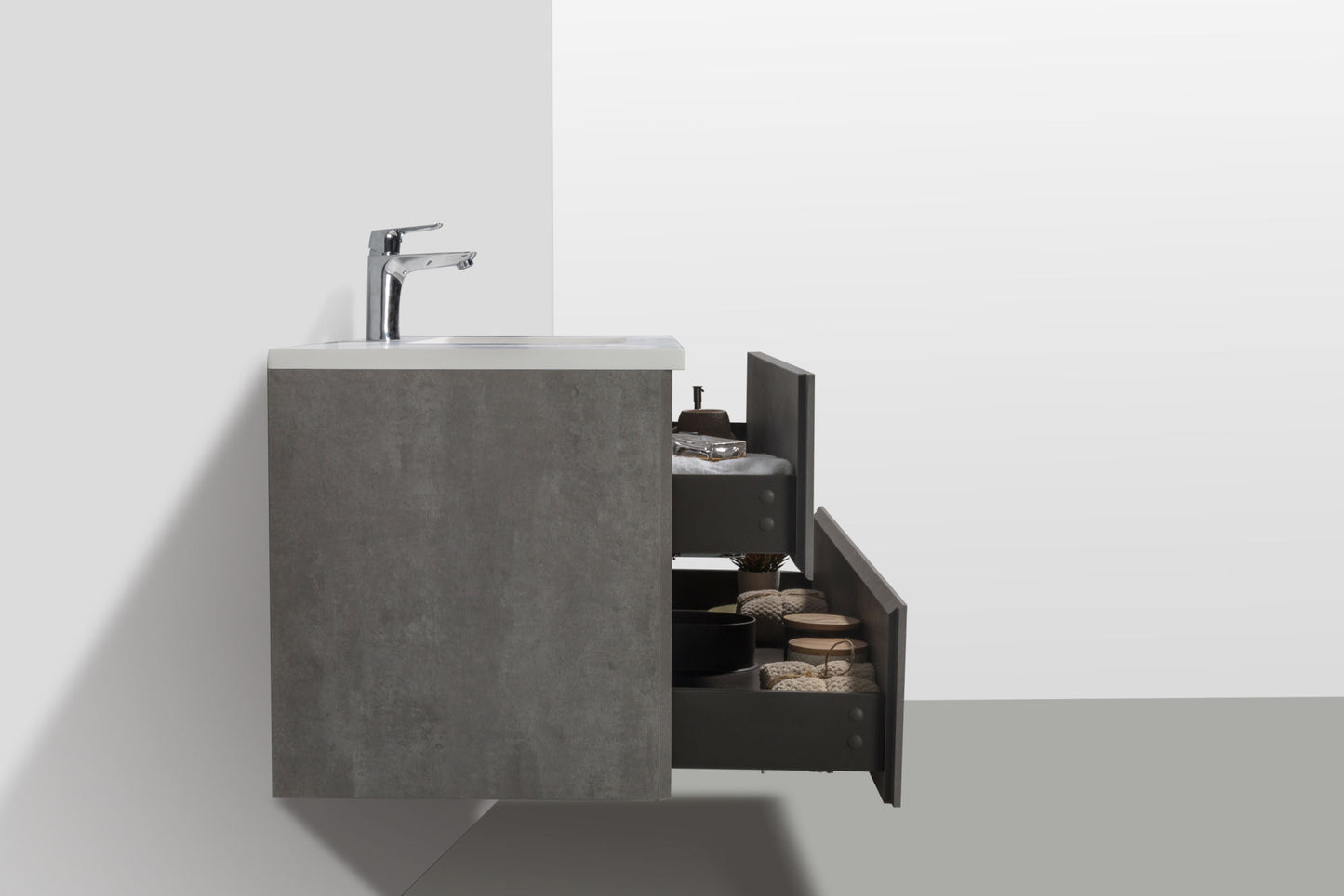 47'' Wall Mounted Single Bathroom Vanity in Ash Gray With White Solid Surface Vanity Top