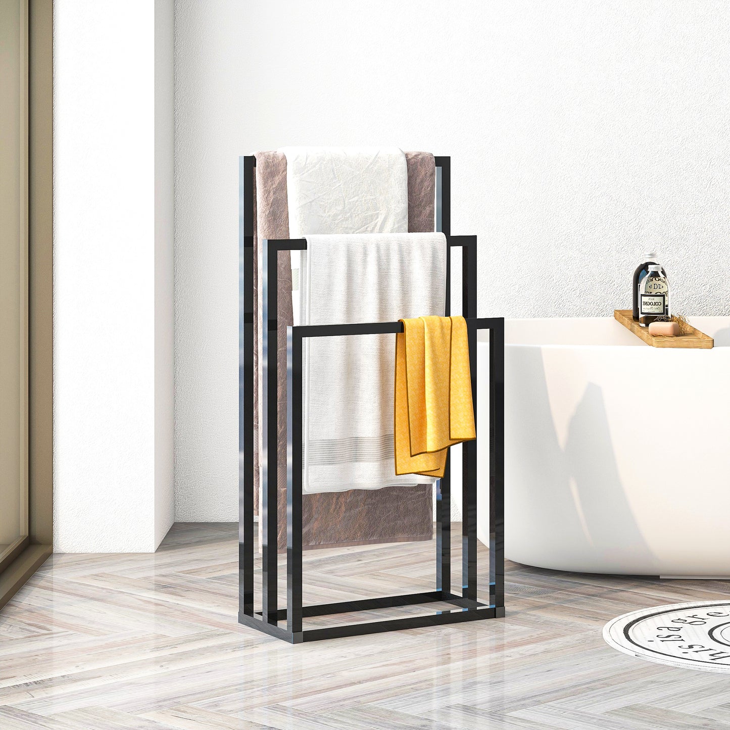 Metal Freestanding Towel Rack 3 Tiers Hand Towel Holder Organizer for Bathroom Accessories; Black