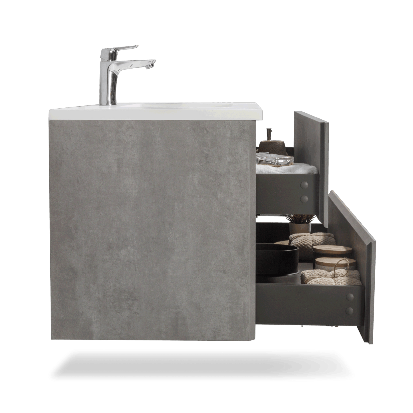 47'' Wall Mounted Single Bathroom Vanity in Ash Gray With White Solid Surface Vanity Top