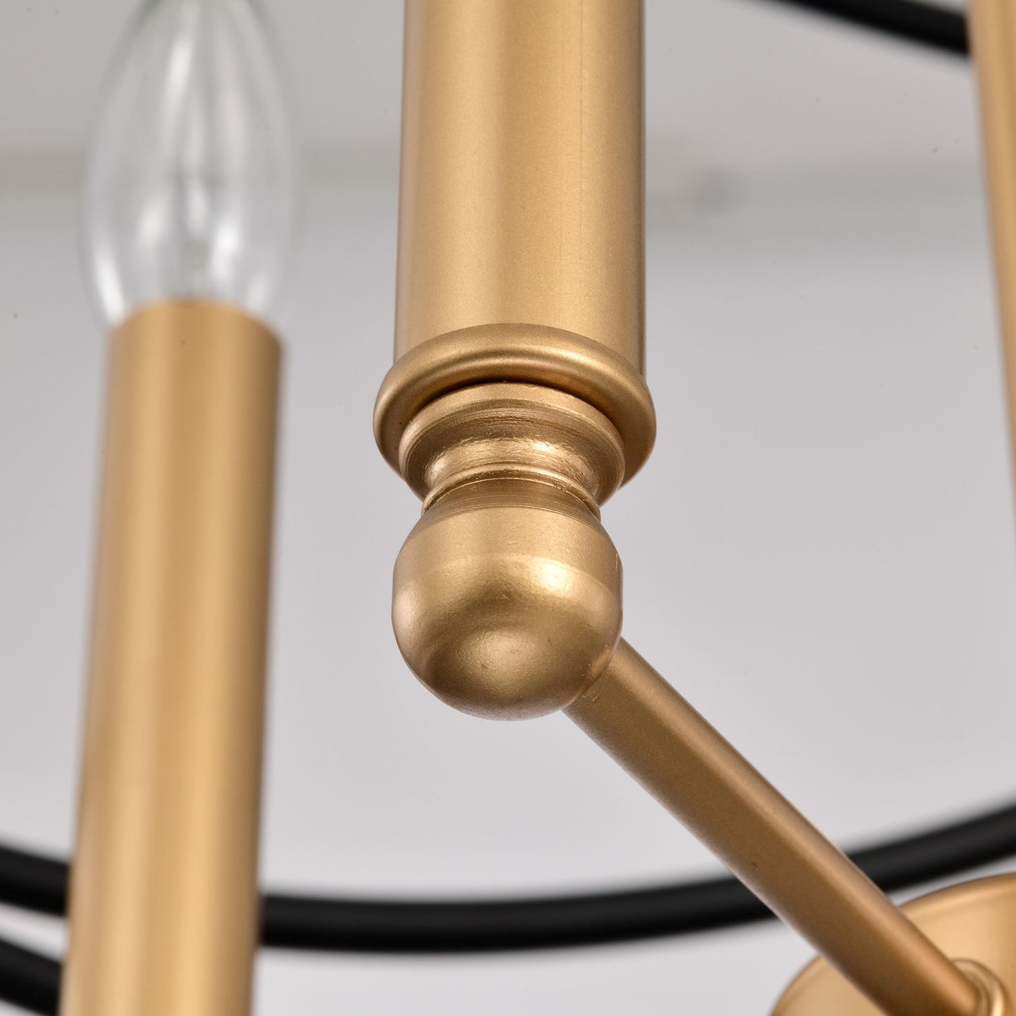 Transitional Gold/Matte Black Metal Chandelier Fixture; 8 lights
