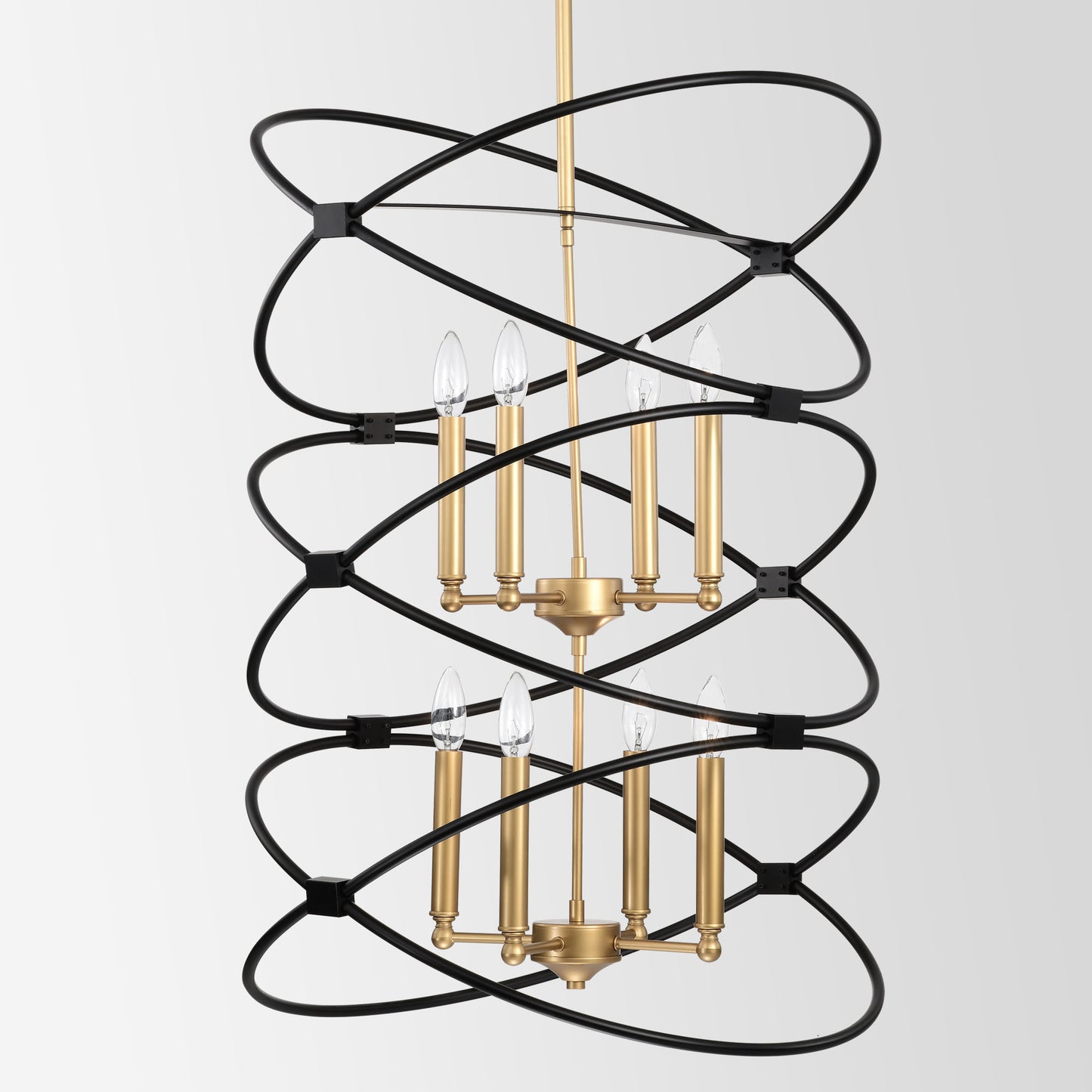 Transitional Gold/Matte Black Metal Chandelier Fixture; 8 lights