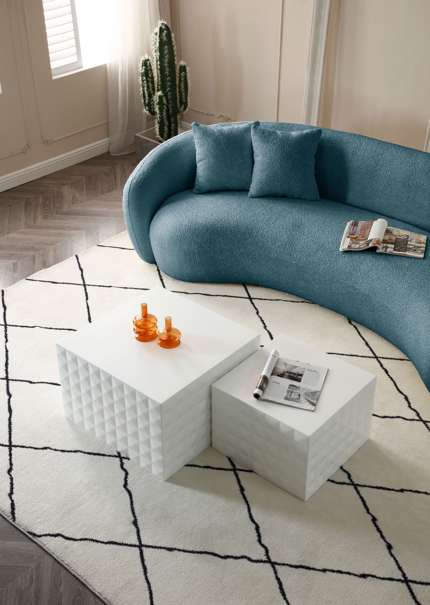 102'' Boucle Sofa Modern Sectional Half Moon Leisure Couch Curved Sofa Teddy Fleece Velet Blue