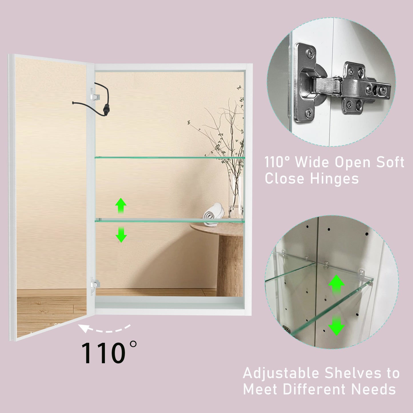 30x20 inch LED Bathroom Medicine Mirror Surface Mounted Unit With Lighted Mirror White Left Open