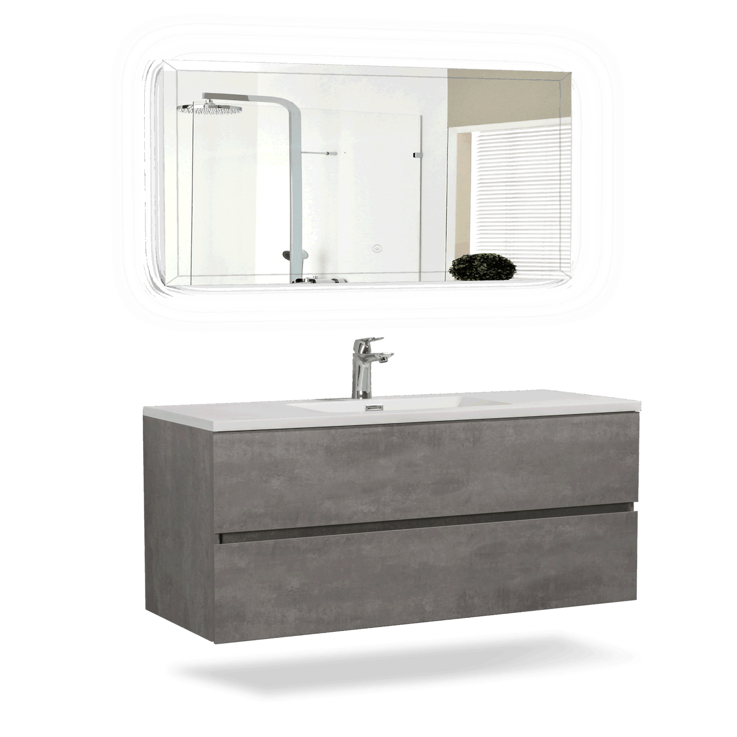 47'' Wall Mounted Single Bathroom Vanity in Ash Gray With White Solid Surface Vanity Top