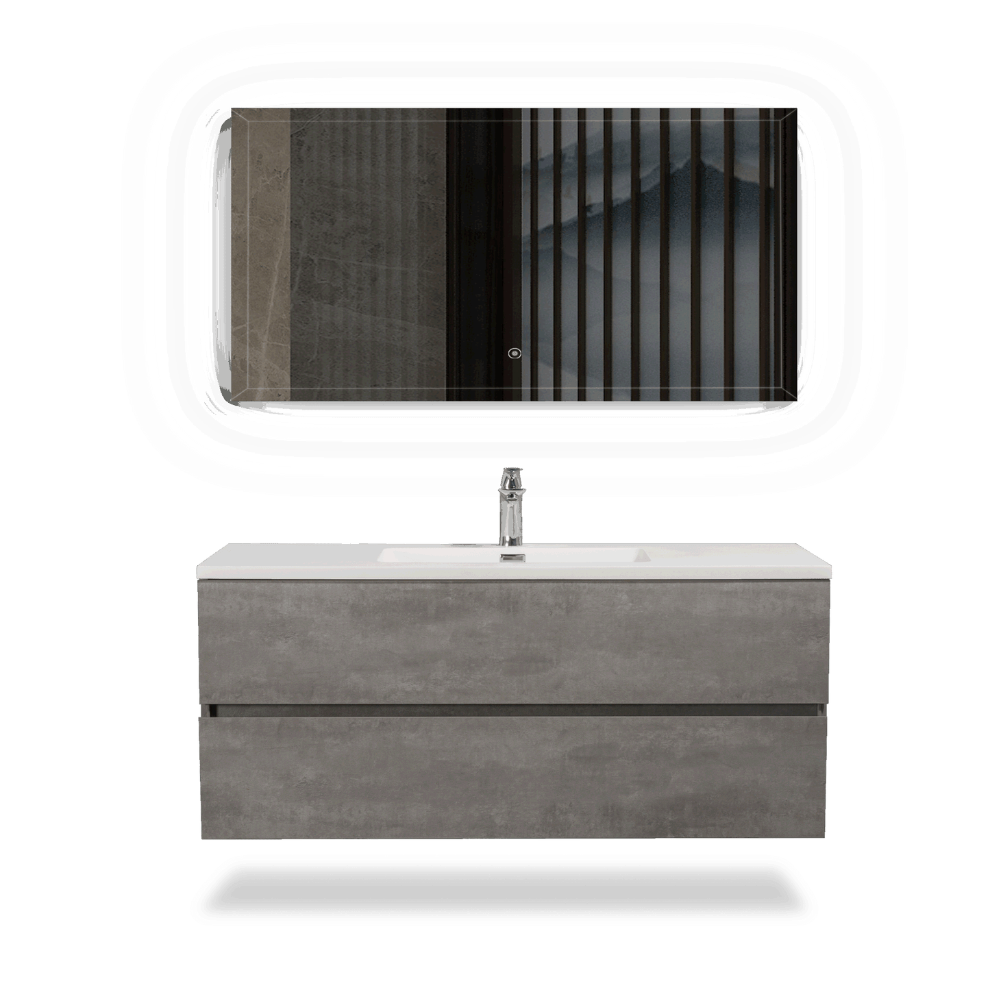 47'' Wall Mounted Single Bathroom Vanity in Ash Gray With White Solid Surface Vanity Top