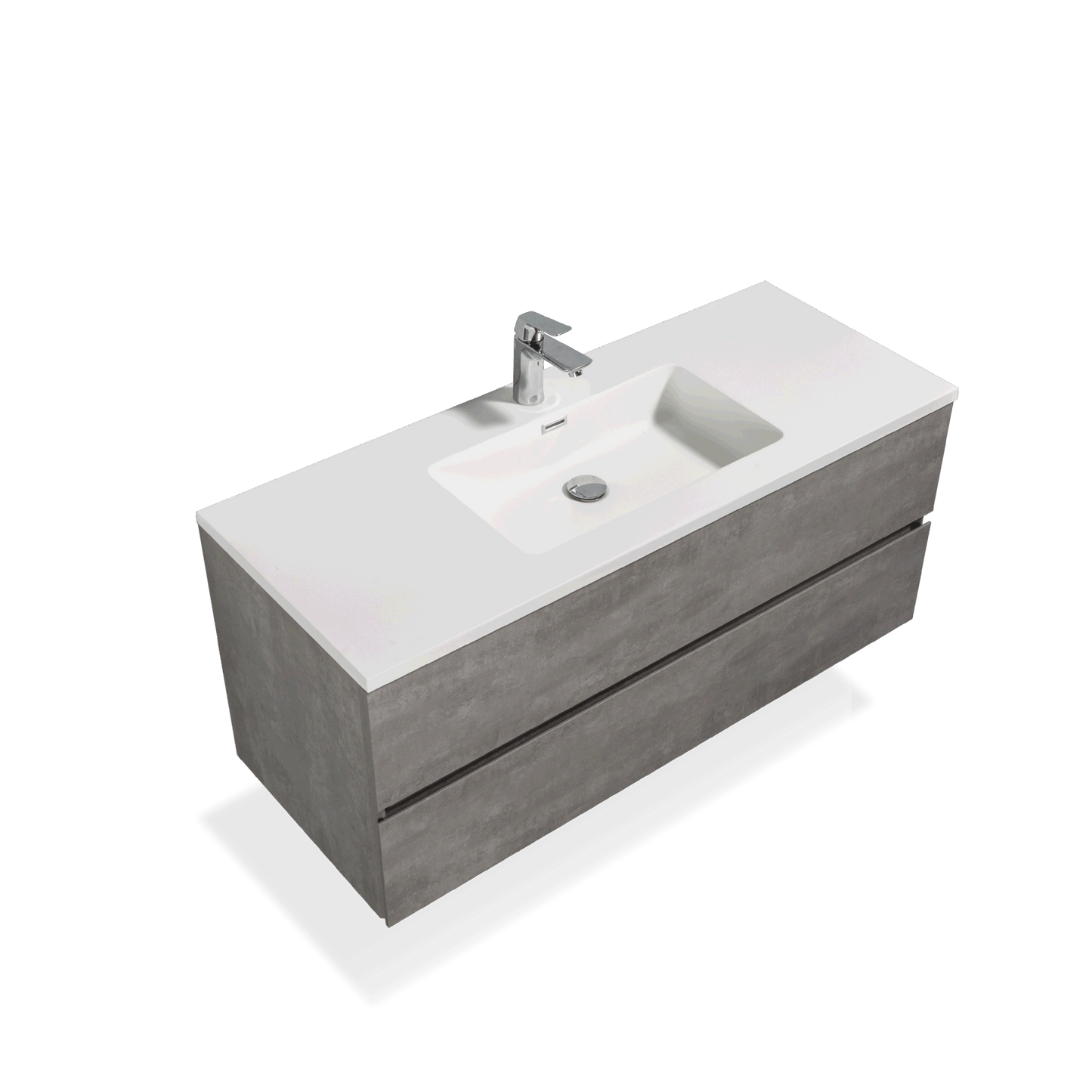 47'' Wall Mounted Single Bathroom Vanity in Ash Gray With White Solid Surface Vanity Top