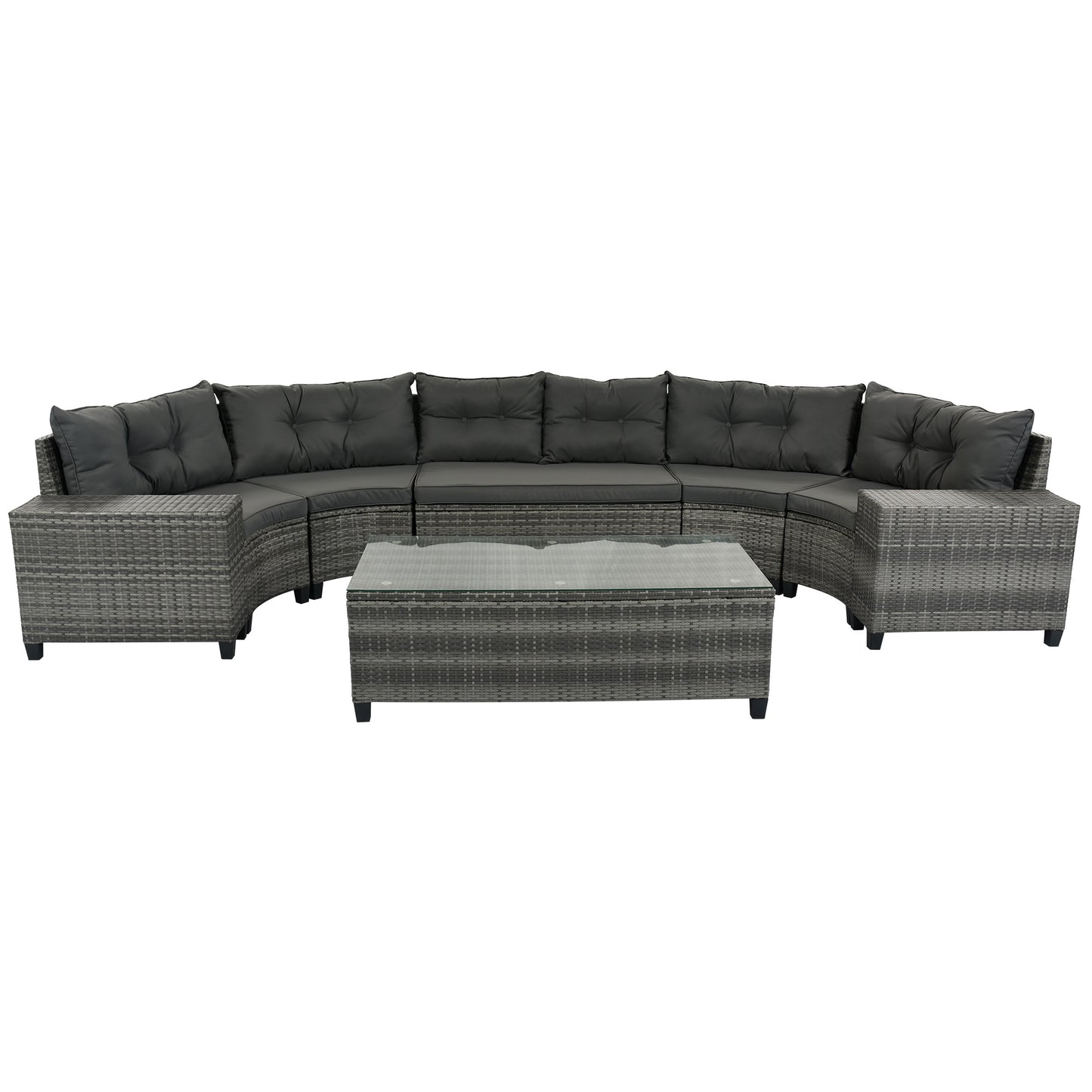 8-pieces Outdoor Set; Half-Moon All Weather; PE Rattan Water-resistant and UV Protected