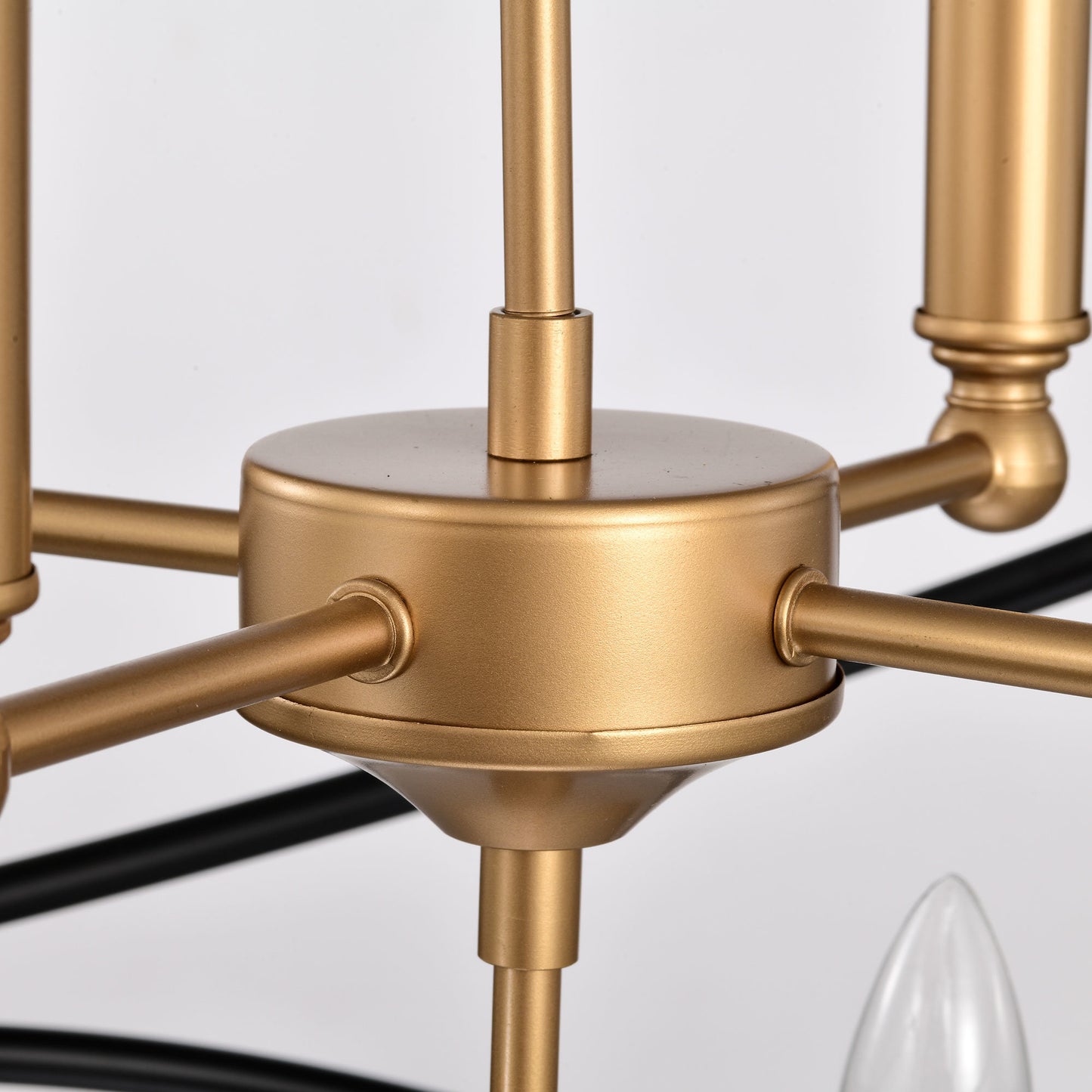 Transitional Gold/Matte Black Metal Chandelier Fixture; 8 lights