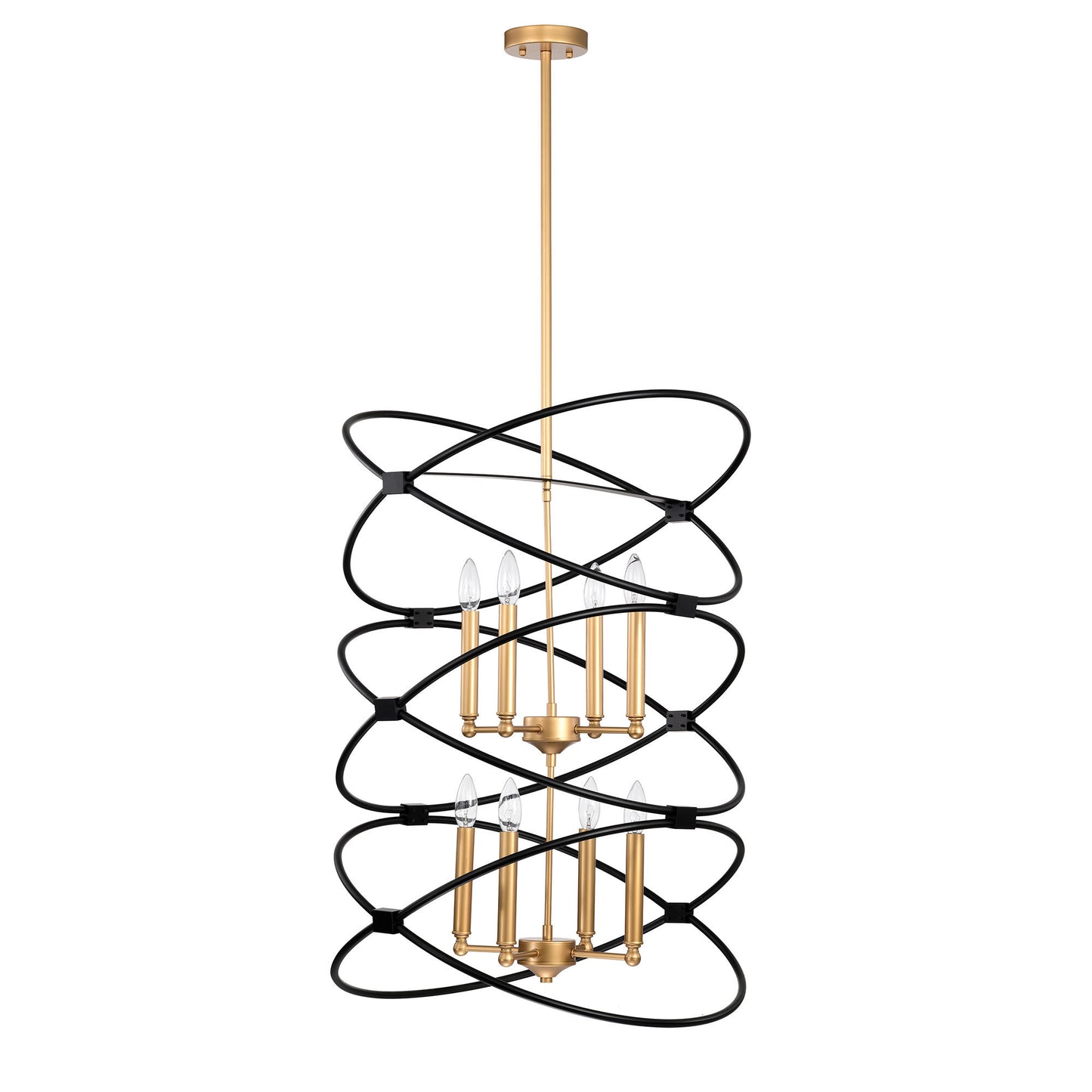 Transitional Gold/Matte Black Metal Chandelier Fixture; 8 lights