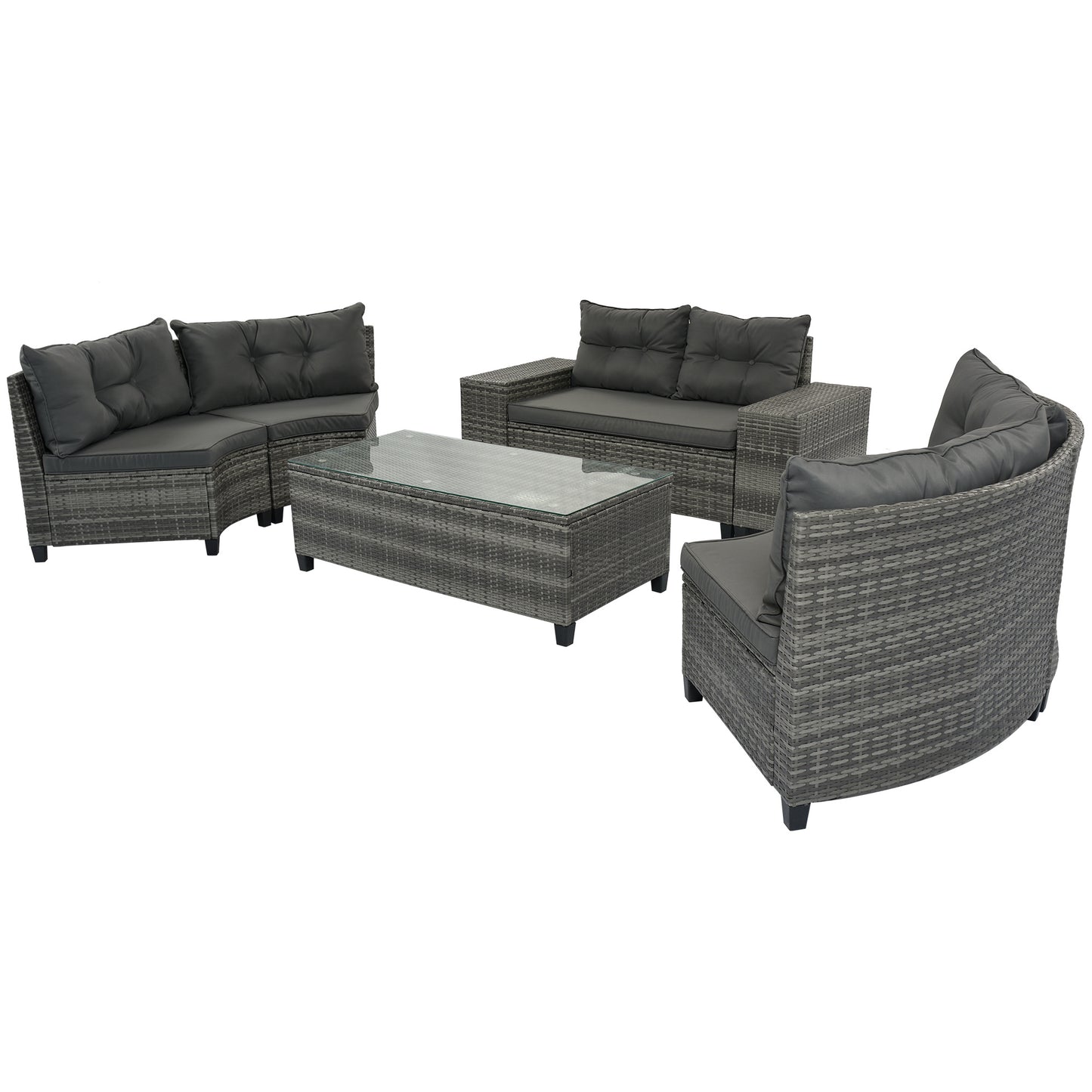 8-pieces Outdoor Set; Half-Moon All Weather; PE Rattan Water-resistant and UV Protected