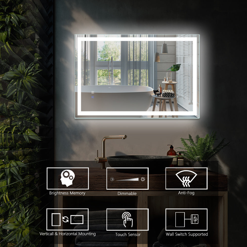 LED Bathroom Vanity Mirror with Light,24*36 inch, Anti Fog, Dimmable,Color Temper 5000K,Backlit + Front Lit,Both Vertical and Horizontal Wall Mounted Vanity Mirror(24x36)