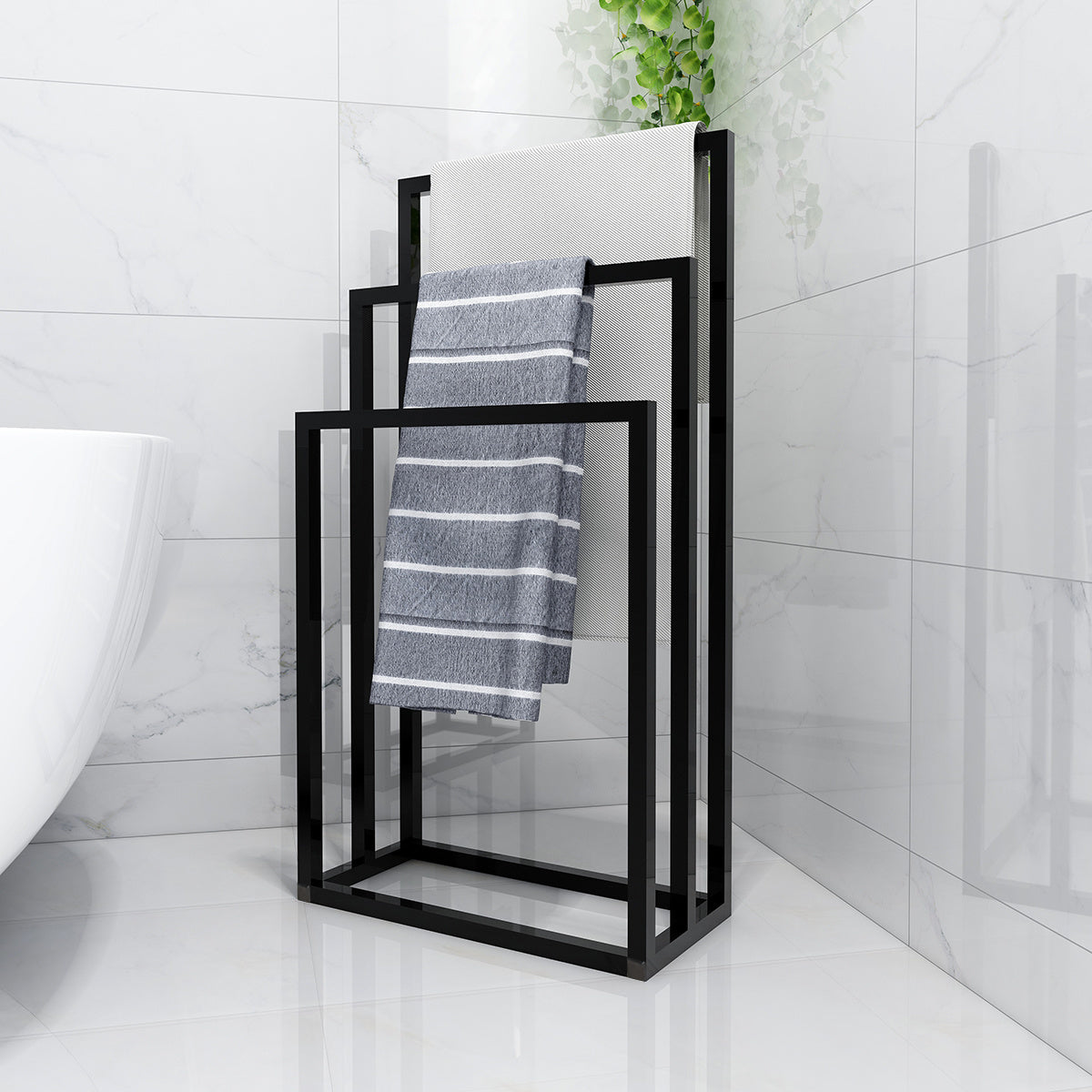 Metal Freestanding Towel Rack 3 Tiers Hand Towel Holder Organizer for Bathroom Accessories; Black