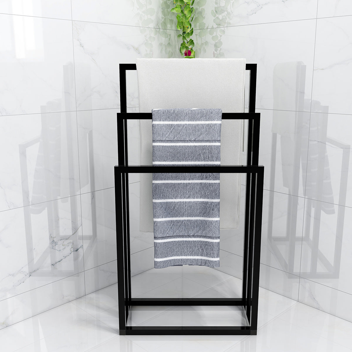 Metal Freestanding Towel Rack 3 Tiers Hand Towel Holder Organizer for Bathroom Accessories; Black