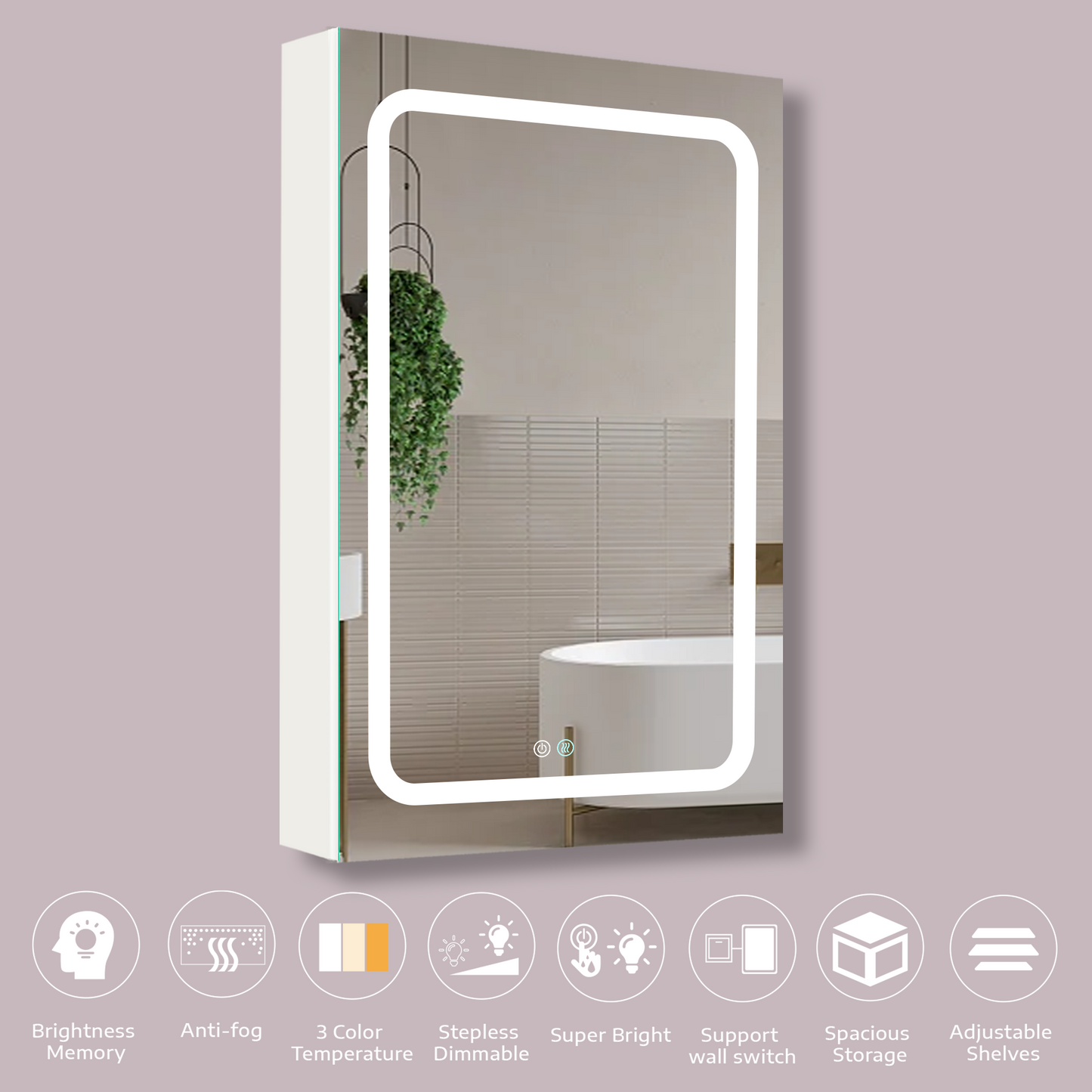 30x20 inch LED Bathroom Medicine Mirror Surface Mounted Unit With Lighted Mirror White Left Open