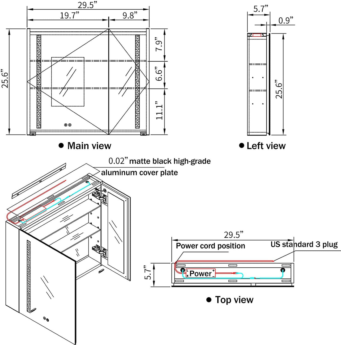 30" W x 26" H Modern Wall Mounted LED Frontlit Bathroom Mirror Temperature Adjustable, Memory Touch Switch
